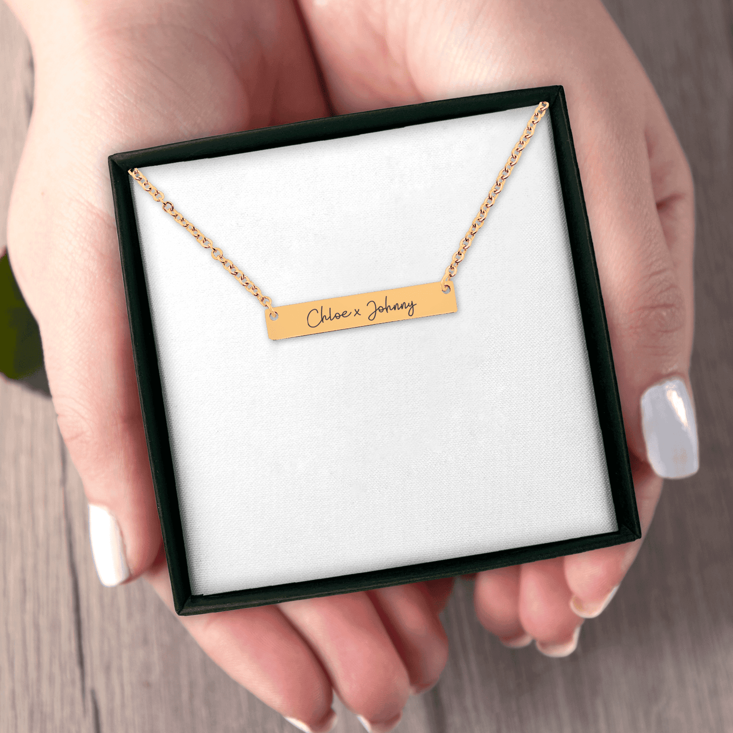 Personalized Gold Bar Necklace for Couples - Custom Engraved Horizontal Name Tag Jewelry Gift - G-NIA BOUTIQUE