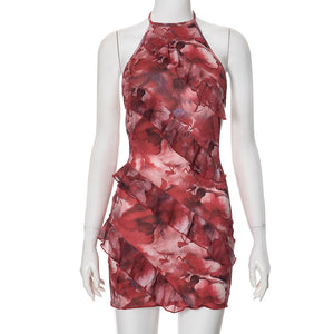 Female Fashion Neck Hanging Slim Fit Ruffle Edge Dress