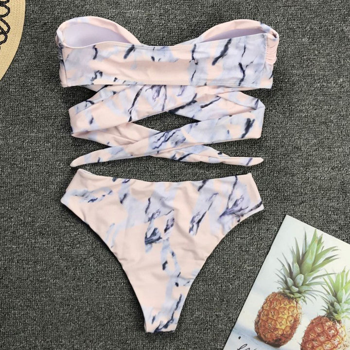 Sexy gathered bandage high waist ladies bikini split swimsuit - G-NIA BOUTIQUE