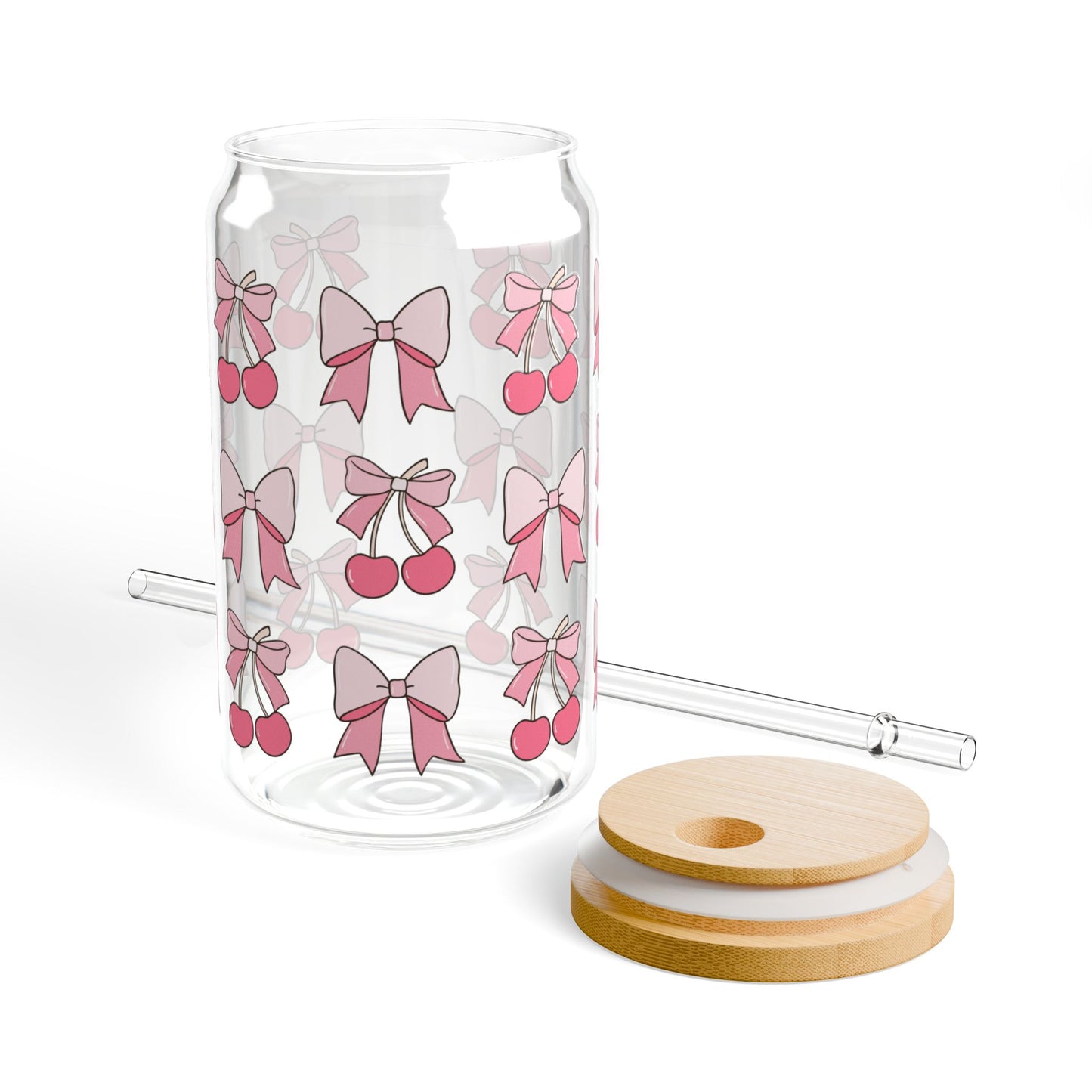 Coquette Cherry Cute Glass Tumbler with Straw and Lid - Beer Can Iced Coffee Glass Cup