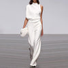 | One-shoulder jumpsuit | Asymmetrical collar outfit | Stylish evening jumpsuit | Women's modern jumpsuit | Pile collar romper | Elegant one-shoulder look | Trendy women's jumpsuit |
