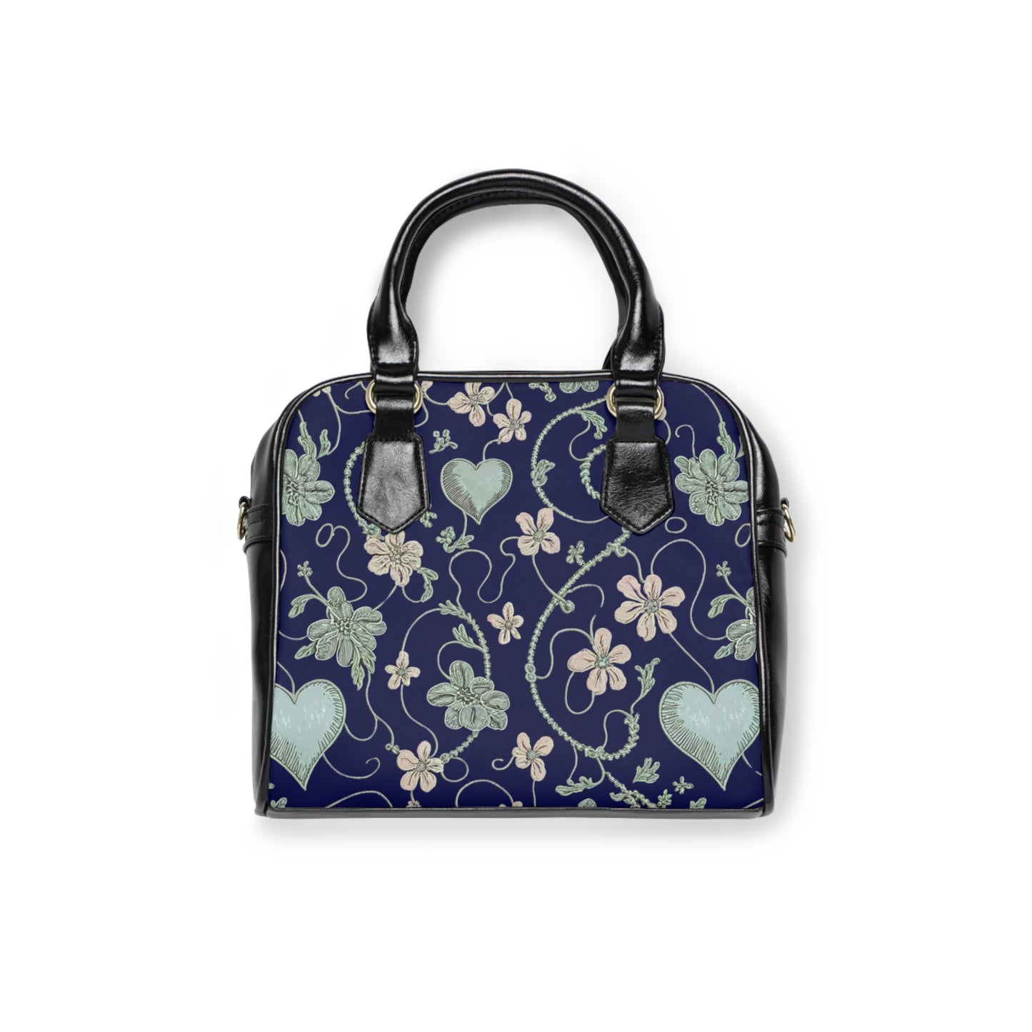 Floral Heart Print Tote Bag - Stylish Navy Shoulder Handbag for Women, Chic Fashion Satchel - G-NIA BOUTIQUE