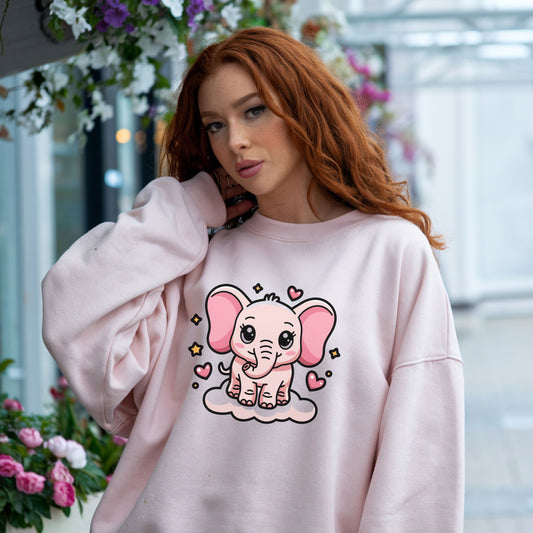 Cute Valentine Elephant Sweatshirt, Unisex Crew Neck