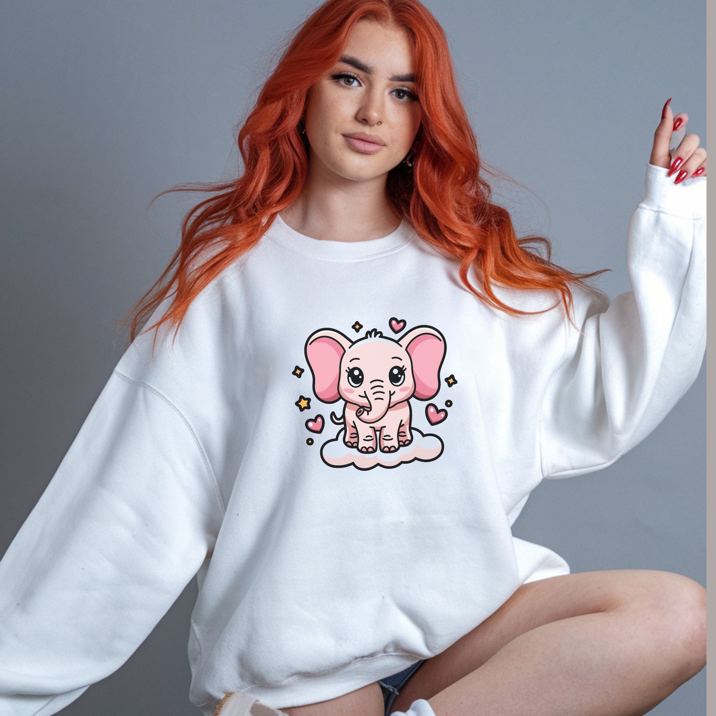 Cute Valentine Elephant Sweatshirt, Unisex Crew Neck