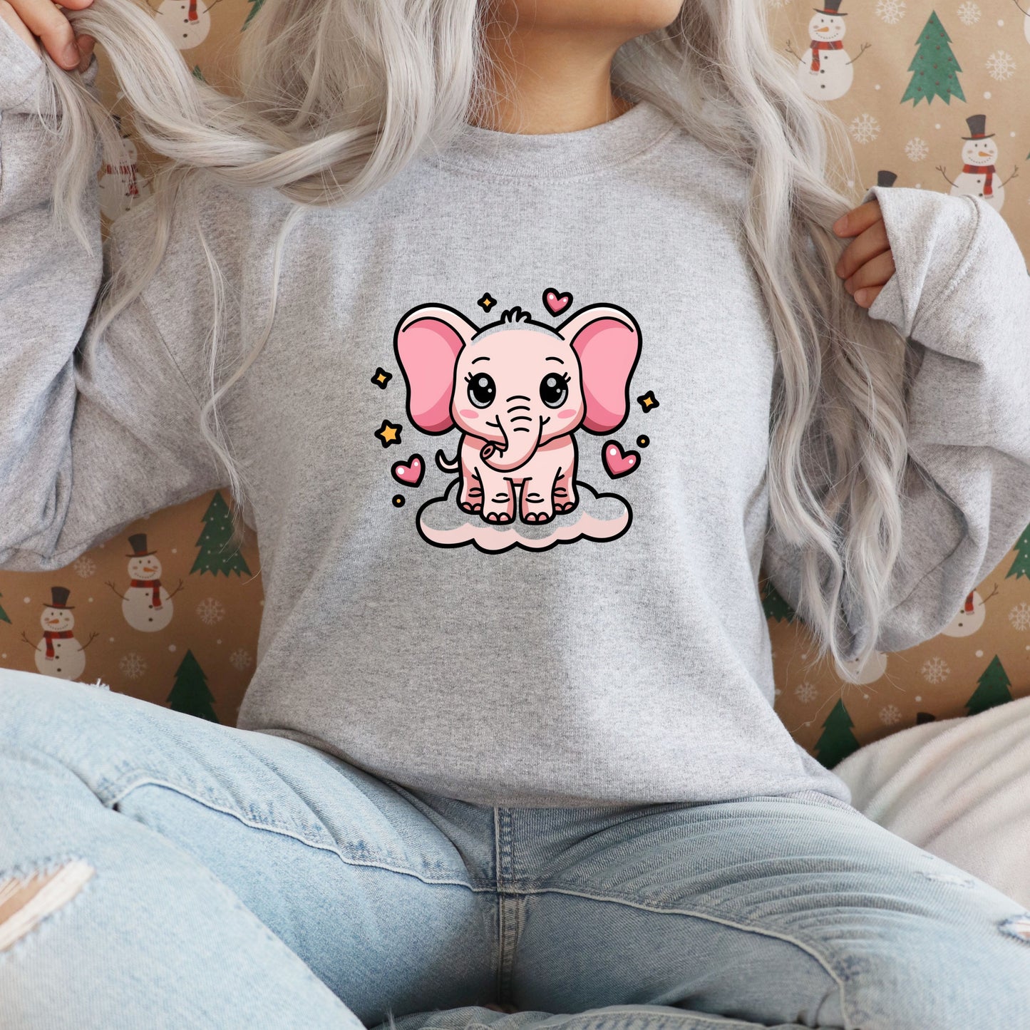 Cute Valentine Elephant Sweatshirt, Unisex Crew Neck