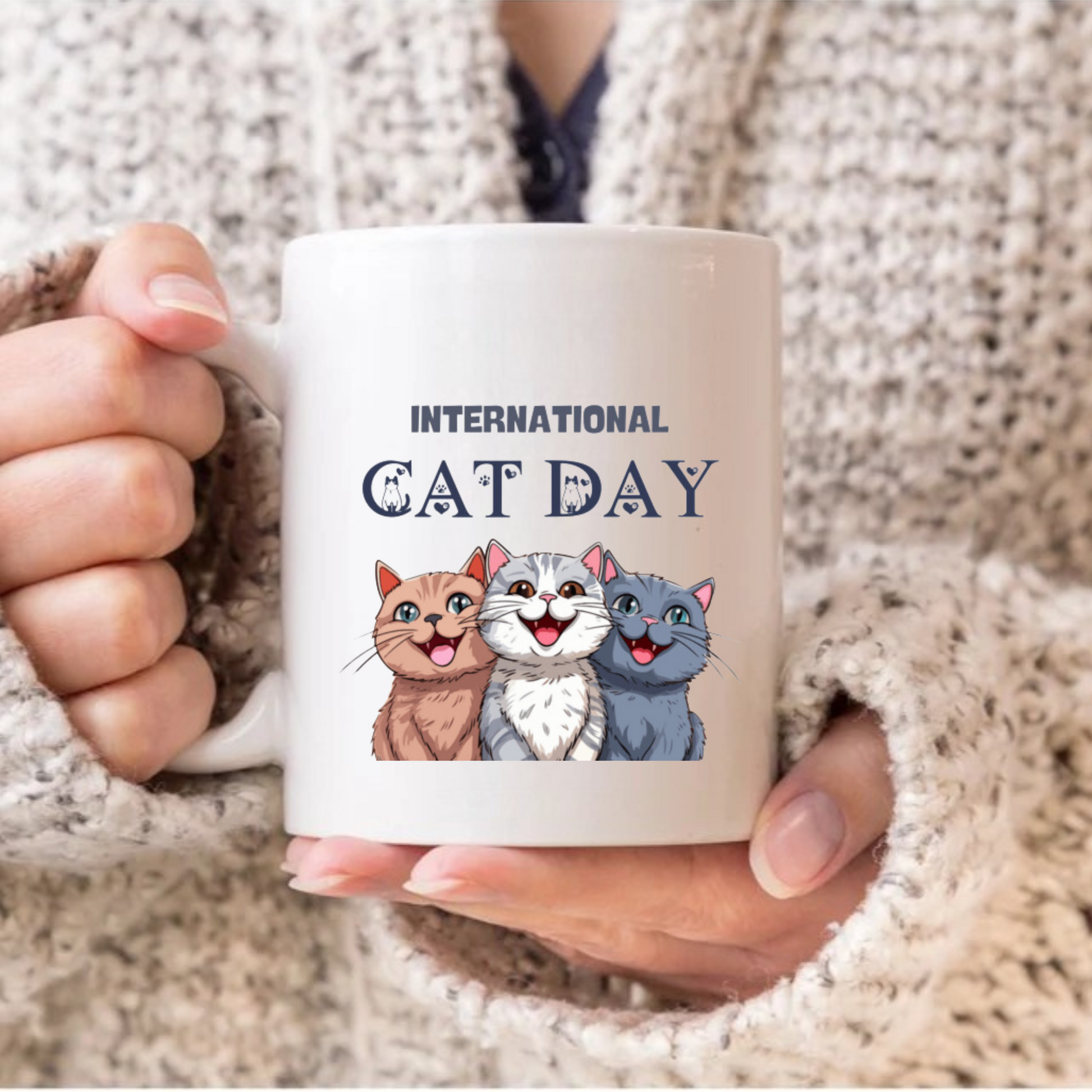 Cat Mug - International Cat Day Coffee Cup, 11 oz Ceramic Mug - G-NIA BOUTIQUE