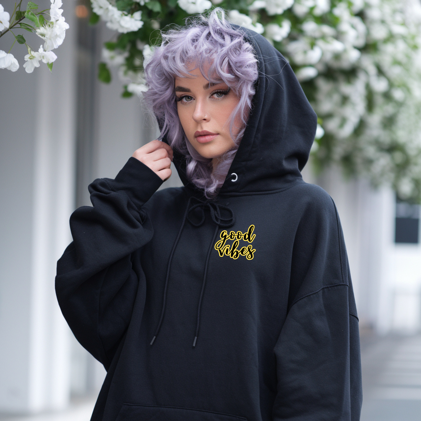 Good Vibes Hoodie | Positive Energy Embroidered Heavy Blend Unicorn Sweatshirt