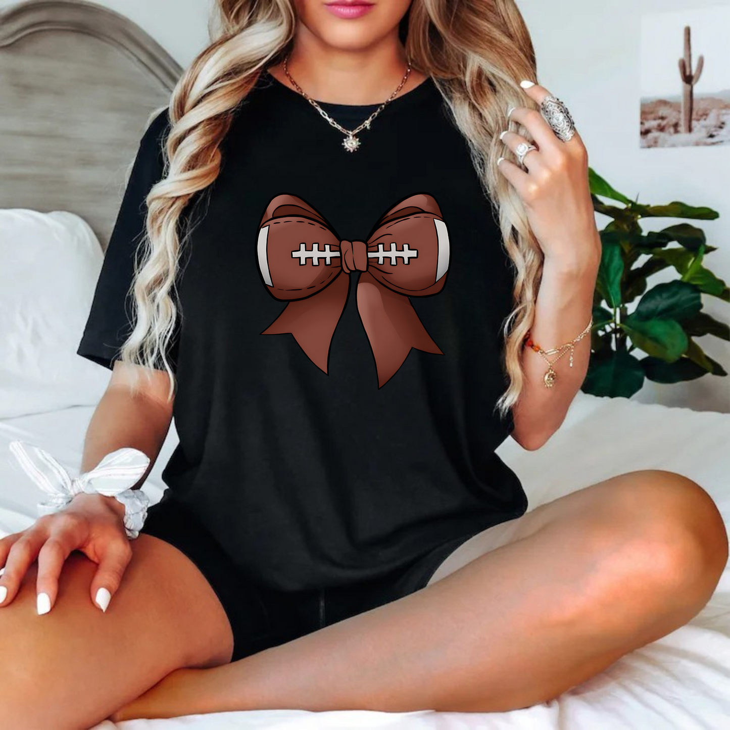 Coquette Bow Football T-Shirt - Comfort Over Sized Beefy-T®