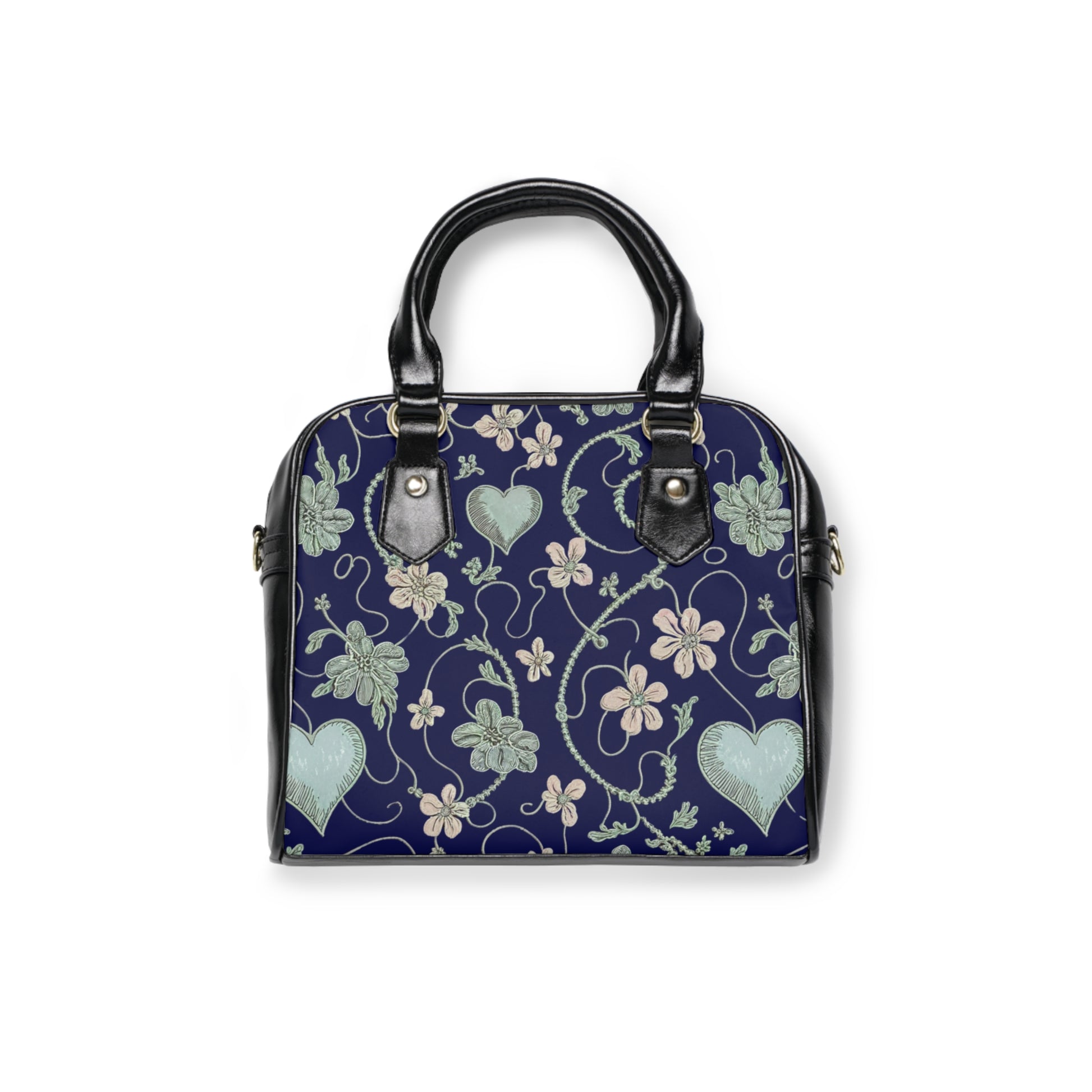 Floral Heart Print Tote Bag - Stylish Navy Shoulder Handbag for Women, Chic Fashion Satchel - G-NIA BOUTIQUE