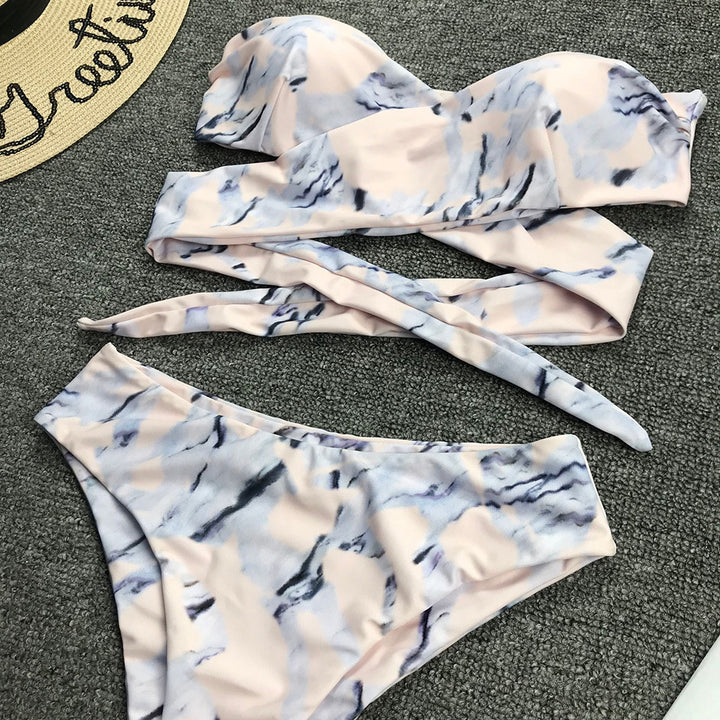 Sexy gathered bandage high waist ladies bikini split swimsuit - G-NIA BOUTIQUE