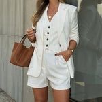 Temperament Pure Color Vest Shorts Three-piece Set Suit