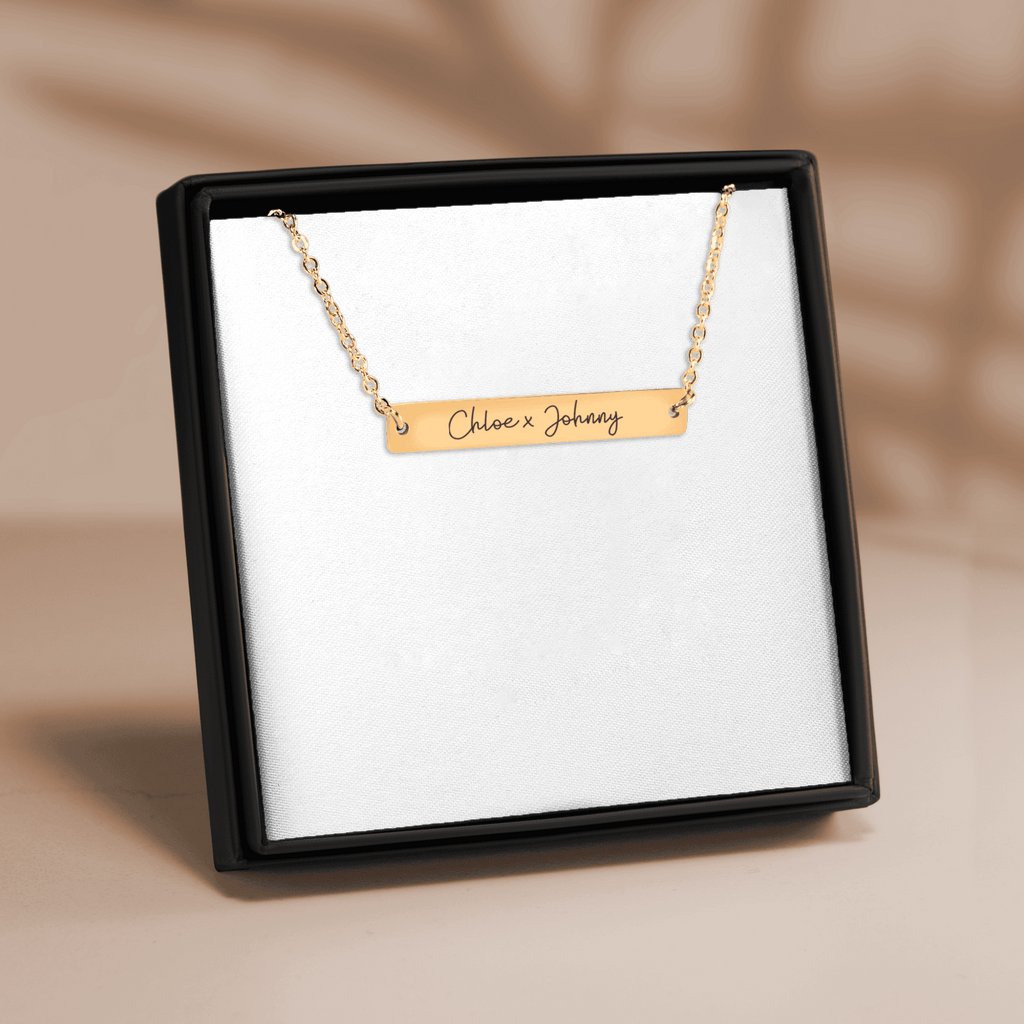 Personalized Gold Bar Necklace for Couples - Custom Engraved Horizontal Name Tag Jewelry Gift - G-NIA BOUTIQUE