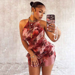 Female Fashion Neck Hanging Slim Fit Ruffle Edge Dress