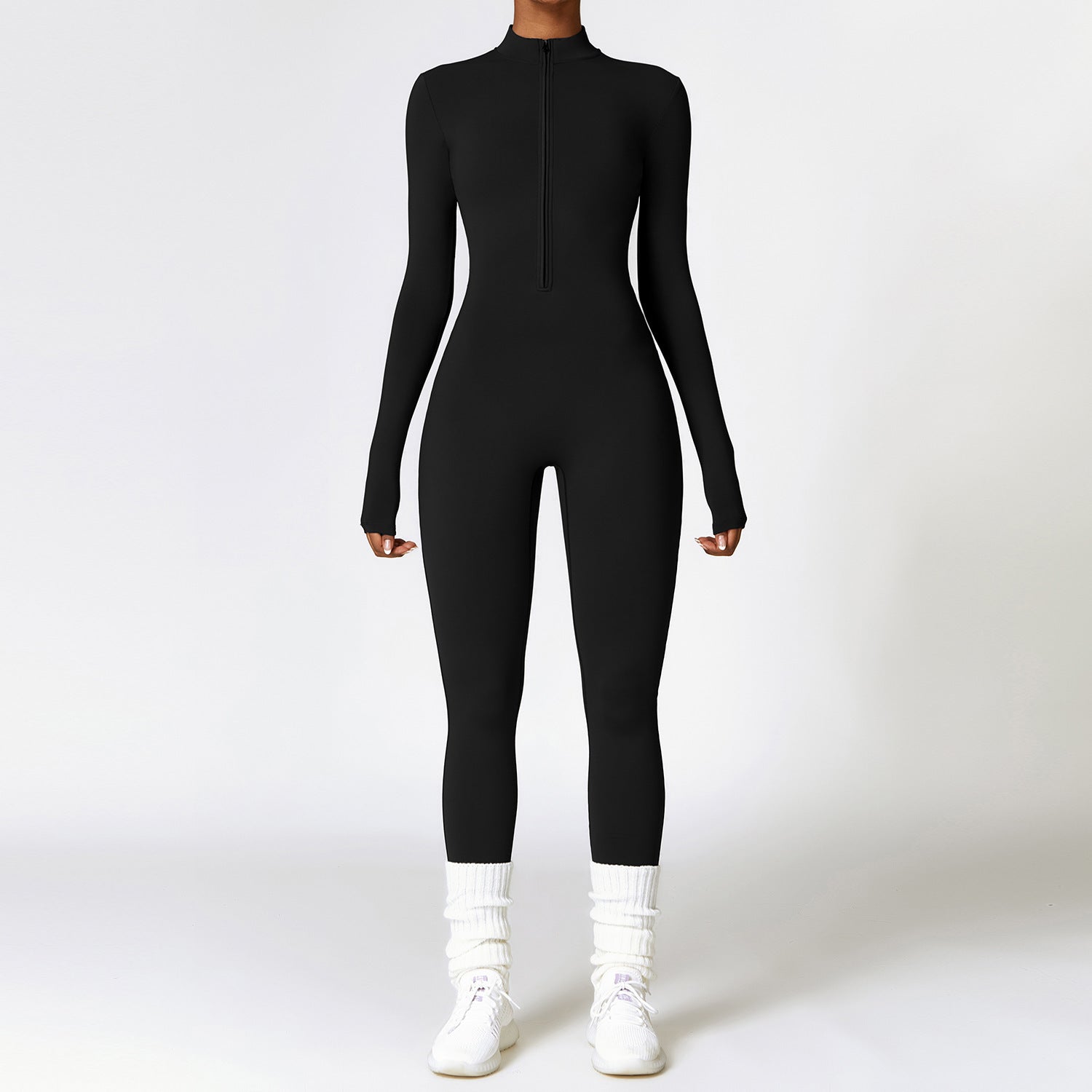 Warm Zipper Long-sleeved Jumpsuit Yoga Fitness, Breathable Bodysuit