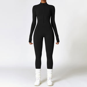 Warm Zipper Long-sleeved Jumpsuit Yoga Fitness, Breathable Bodysuit