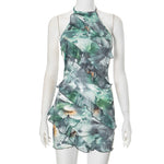 Female Fashion Neck Hanging Slim Fit Ruffle Edge Dress