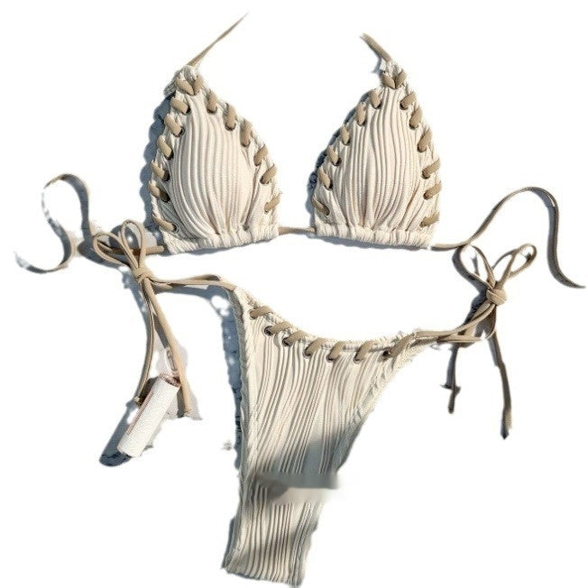 Texture Split Lace-up Swimsuit Small Chest Push Up