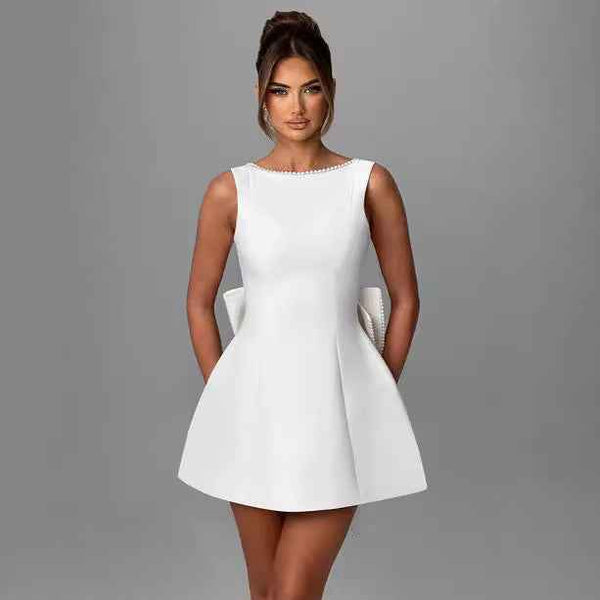 Big-Bowed Pearls Backless Dress