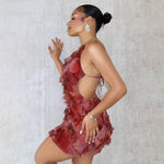 Female Fashion Neck Hanging Slim Fit Ruffle Edge Dress
