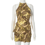 Female Fashion Neck Hanging Slim Fit Ruffle Edge Dress
